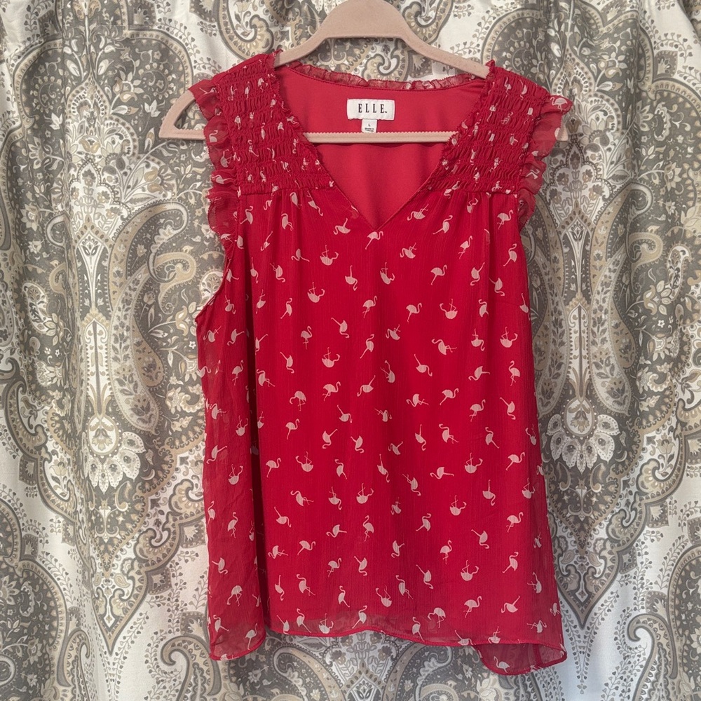 Elle Pink Flamingo Floral Sleeveless Blouse